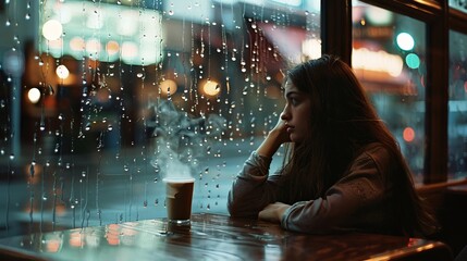 窓辺で外を眺める女性