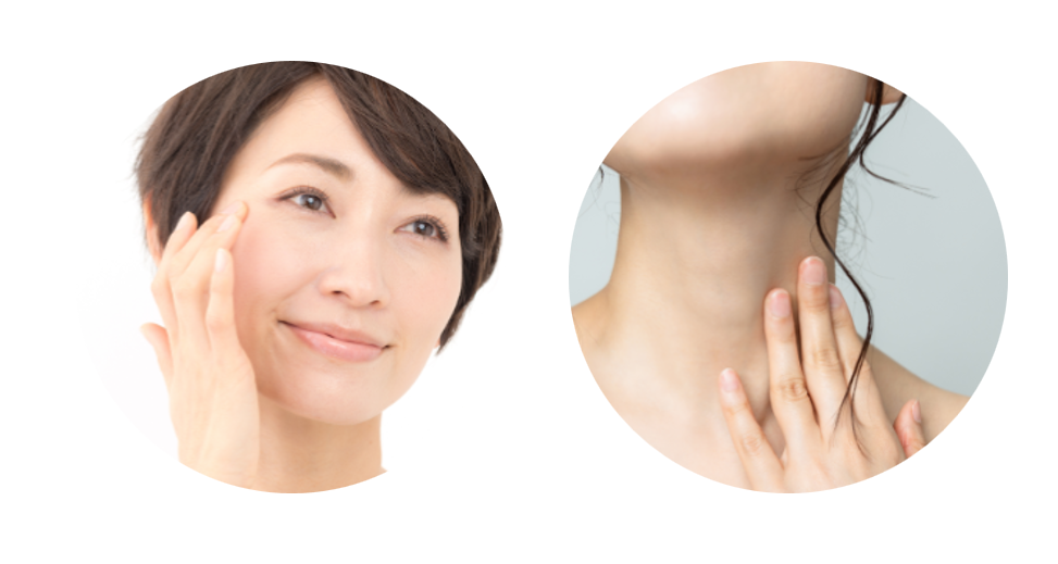 頬に手を当てている女性と手を当てている首